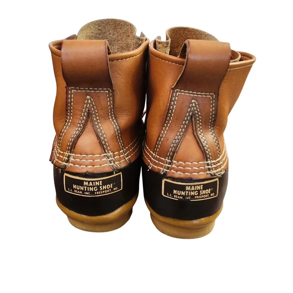 Vintage LL Bean Maine Hunting Shoe Duck Boots Tan Brown Leather Ankle Mens 7 USA